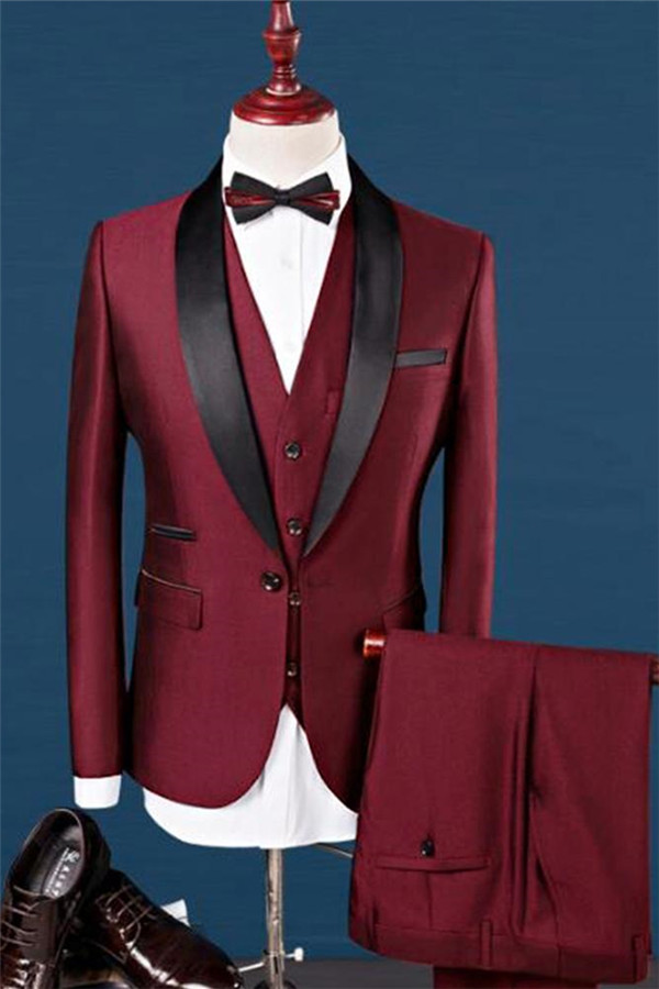 Bellasprom Three Pieces Wine Red Shawl Lapel Dinner Men's Wears Morning Suit Prom Bellasprom
