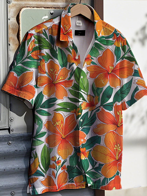 Men's Vitality Flowers Vacation Art Print Short Sleeve Shirt