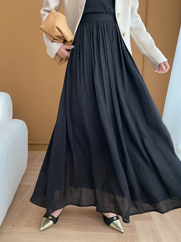 Elegant Apricot Textured Pleated A-Line Skirt