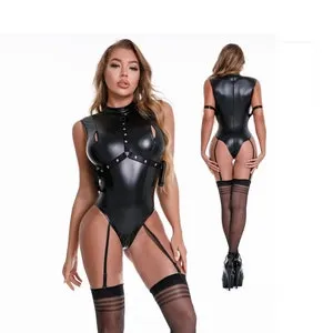 pornhint Pornhint Crotchless Bodysuit, Dominatrix Clothing, Faux Leather Catsuit, Latex Bodysuit