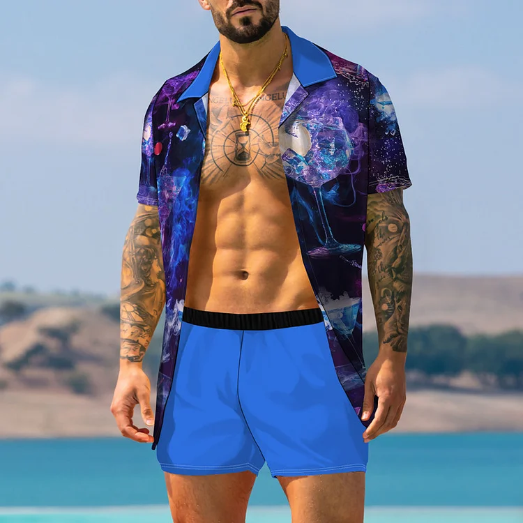Men's Clothing 2024 new summer resort style suit colorful 3D printed men's short-sleeved shirt beach pants suit_ ecoleips_old