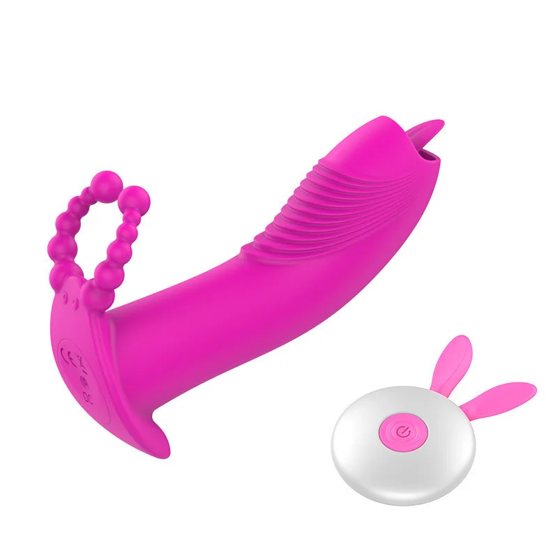 Cute Rabbit Invisible Wearing Remote Control Tongue Licking Vibrator - Rose Toy