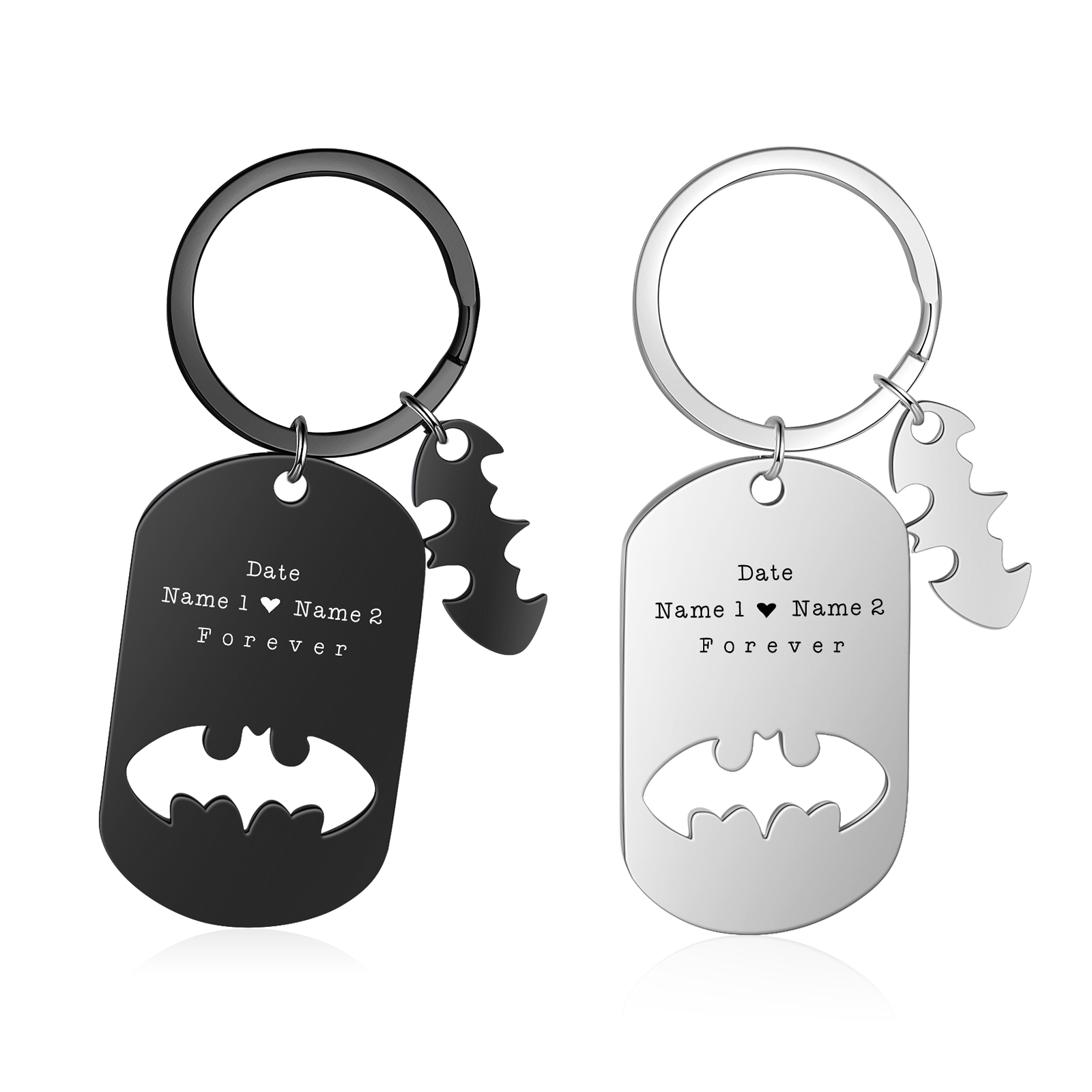 Personalized Bat Couple Keychain Set Engrave Calendar Matching Keychain Couple Gifts