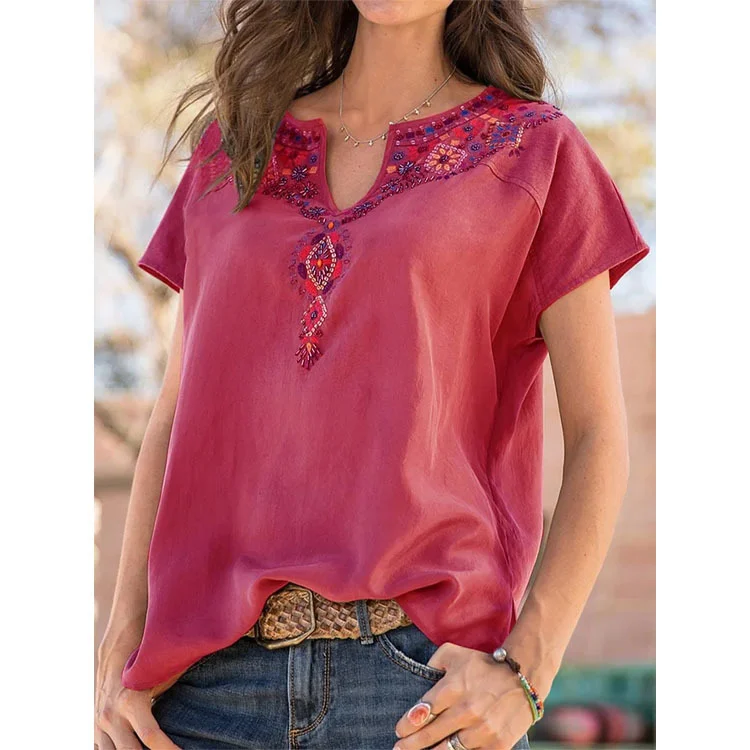 Women's Loose Western Ethnic Style Top Short-sleeved T-shirt