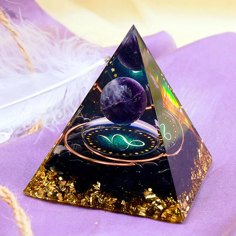 Olivenorma Amethyst Sphere With Obsidian Zodiac Capricorn Orgone Pyramid