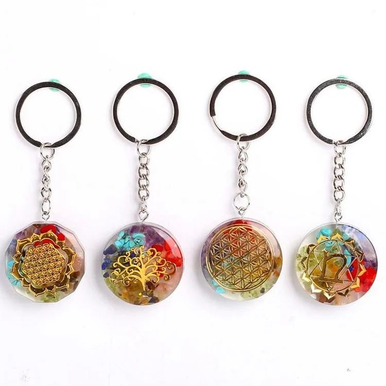 Resin Infused 7 Chakra Crystal Chips Keychain Decor