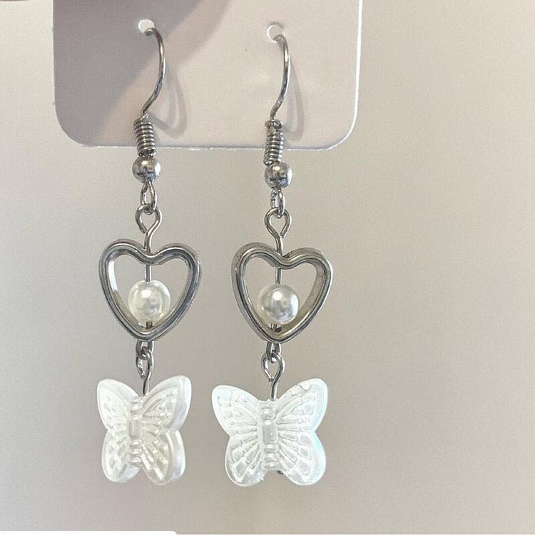 YOY-Harajuku Hollow Out Heart Butterfly Drop Earrings For Women