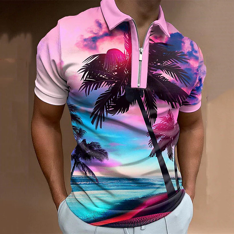 BrosWear Men'S Seaside Coconut Print Polo Shirt