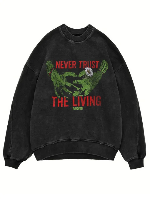 Men's Halloween Never Trust The Living Zombie Hand Print Sweatshirt