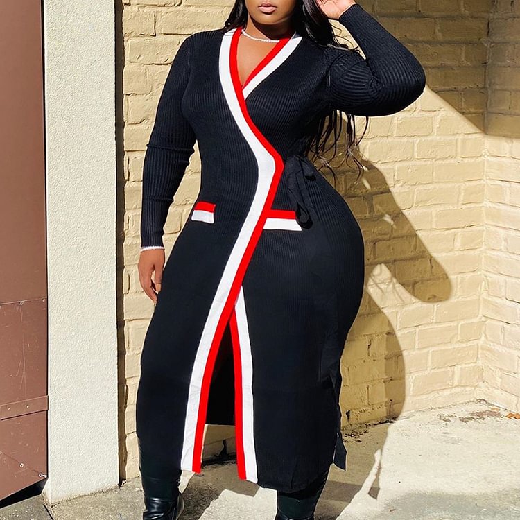 Vefave Casual Colorblock Long Sleeve Cardigan