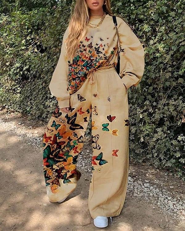 Hot Sale Casual Fashion Print Pants Sweatshirt Suit