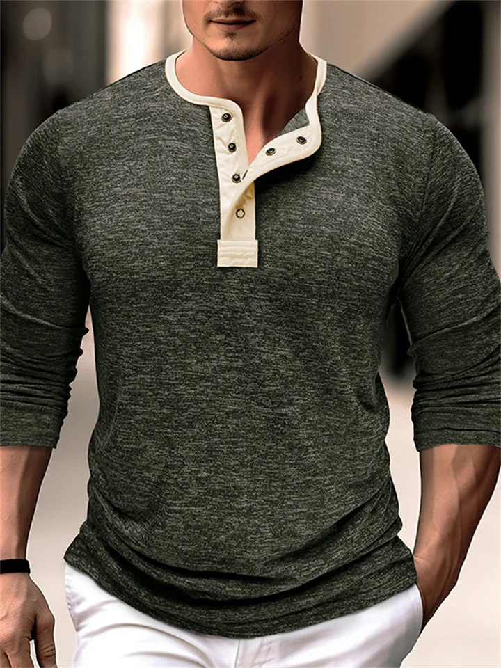 Colorblocking Daily Men's Men's Long-sleeved T-shirt Outdoor Bottoming Shirt Slim Henley Shirt Tops S-XXL-Cosfine