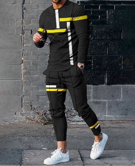 Men Striped Graphic Long Sleeve Casual Shirt & Pants Set