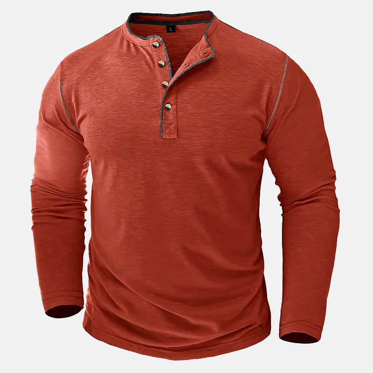 Men's Daily Half Button Top Stitch Long Sleeve T-Shirt