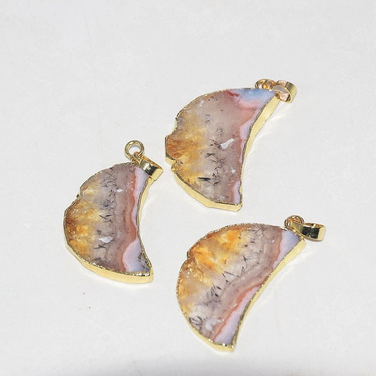 YOY-Natural Yellow Crystal Stone Gold Plating slice Moon pendant