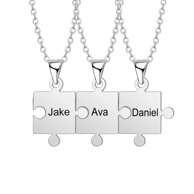 Puzzle Necklace Personalized Names 3 Pieces Necklace for Family Friends
