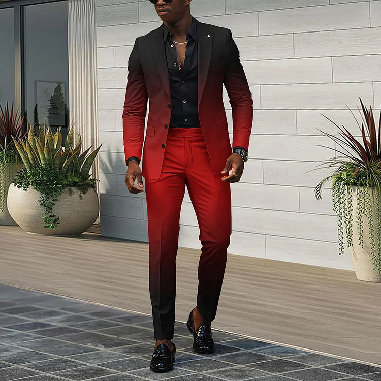 VChics Men's Black And Red Gradient Blazer And Pants Co-Ord