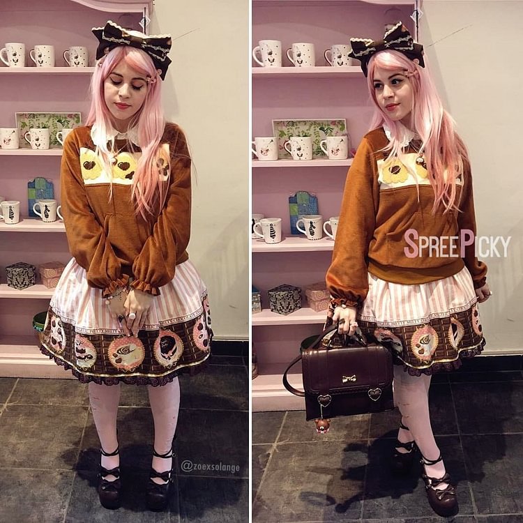 S/M/L Pink/Brown Kawaii Chocolate Cookies Jumper Top SP165489