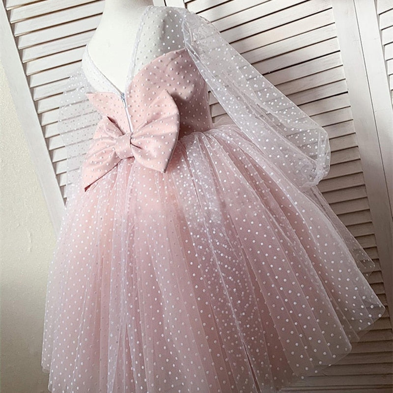 Kid Girl Formal Princess Girls Sequins Gradient Long Sleeve Polka Dress