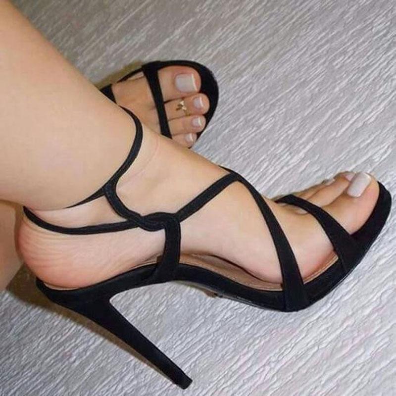 VCSHOES Simple Suede Strap High Heel Sandals
