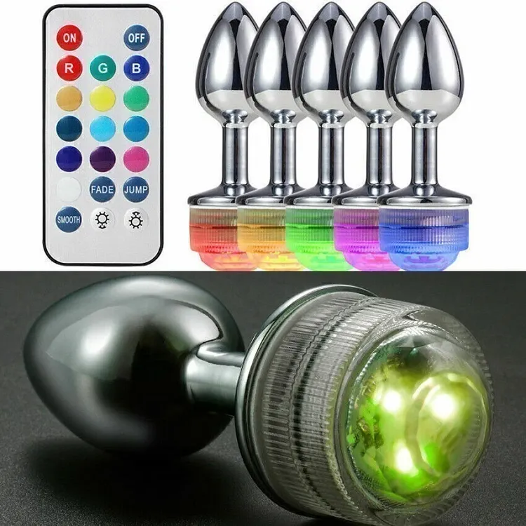 pornhint Pornhint G-Spot-Massage-Dildo-Adult-Tail-LED-Anal-Butt-Plug-Anal-Beads-Toy-With-Remote Vibrator