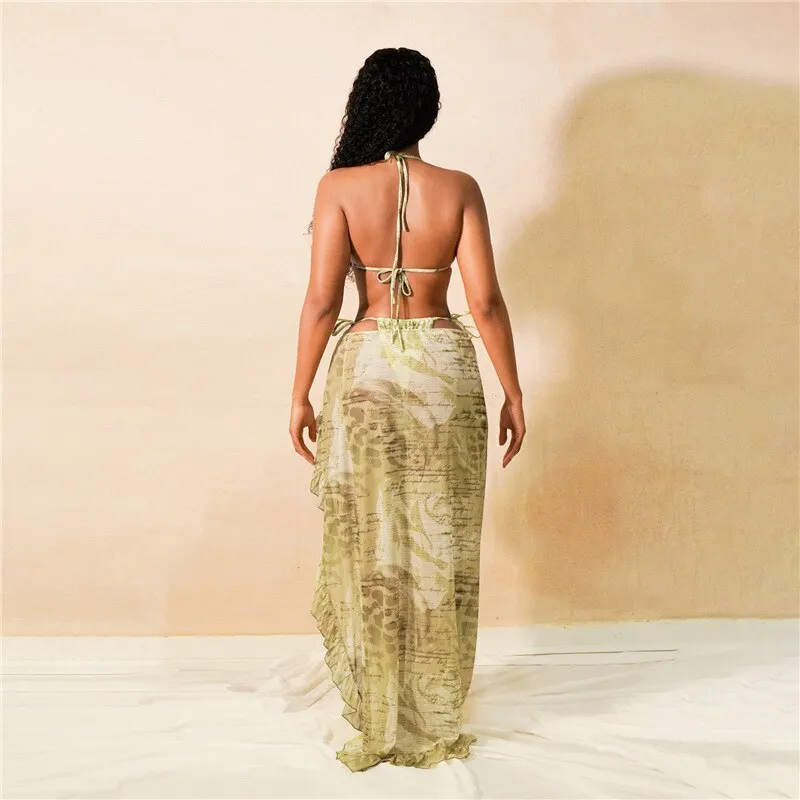 Billionm Sexy Women Vacation Piece Sets Print Bikini Sets Ruffles
