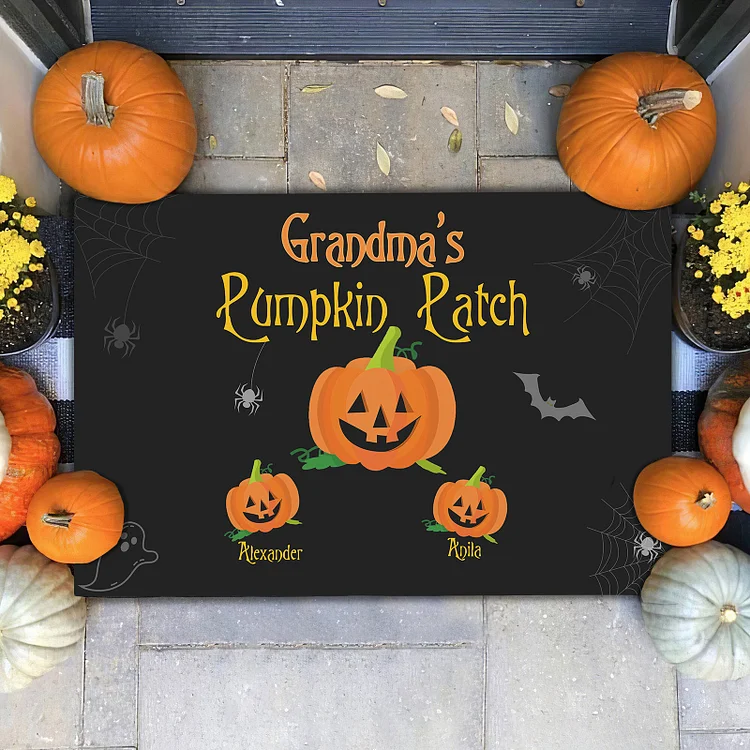 Personalized Halloween Doormat Custom 3 Names Pumpkin Doormat Home Decor - Grandma's Pumpkin Patch