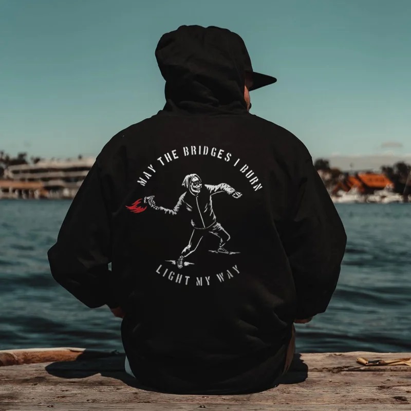 MAY THE BRIDGES I BURN LIGHT MY WAY Skull Graphic Black Print Hoodie