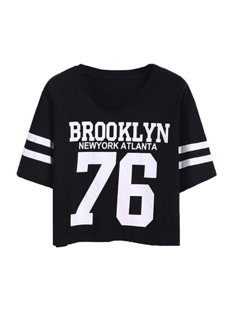 Stripe Letter Print Short Sleeve O neck Casual T shirts P1341104