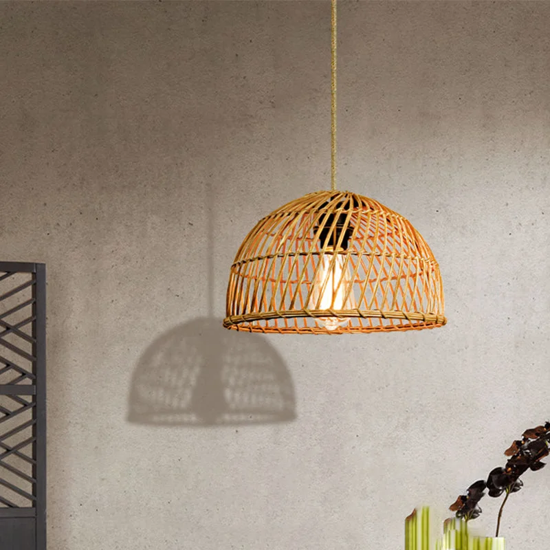 Simple Rattan Basket Chandelier Pendant Light Lampshade For Bedroom