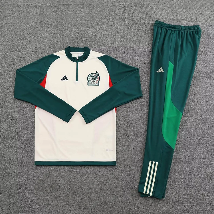2023 Mexico Half-Pull Training Suit White - Green Soccer Jersey Set