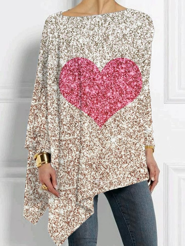 Valentines Day Heart Print Bat Sleeve T Shirt