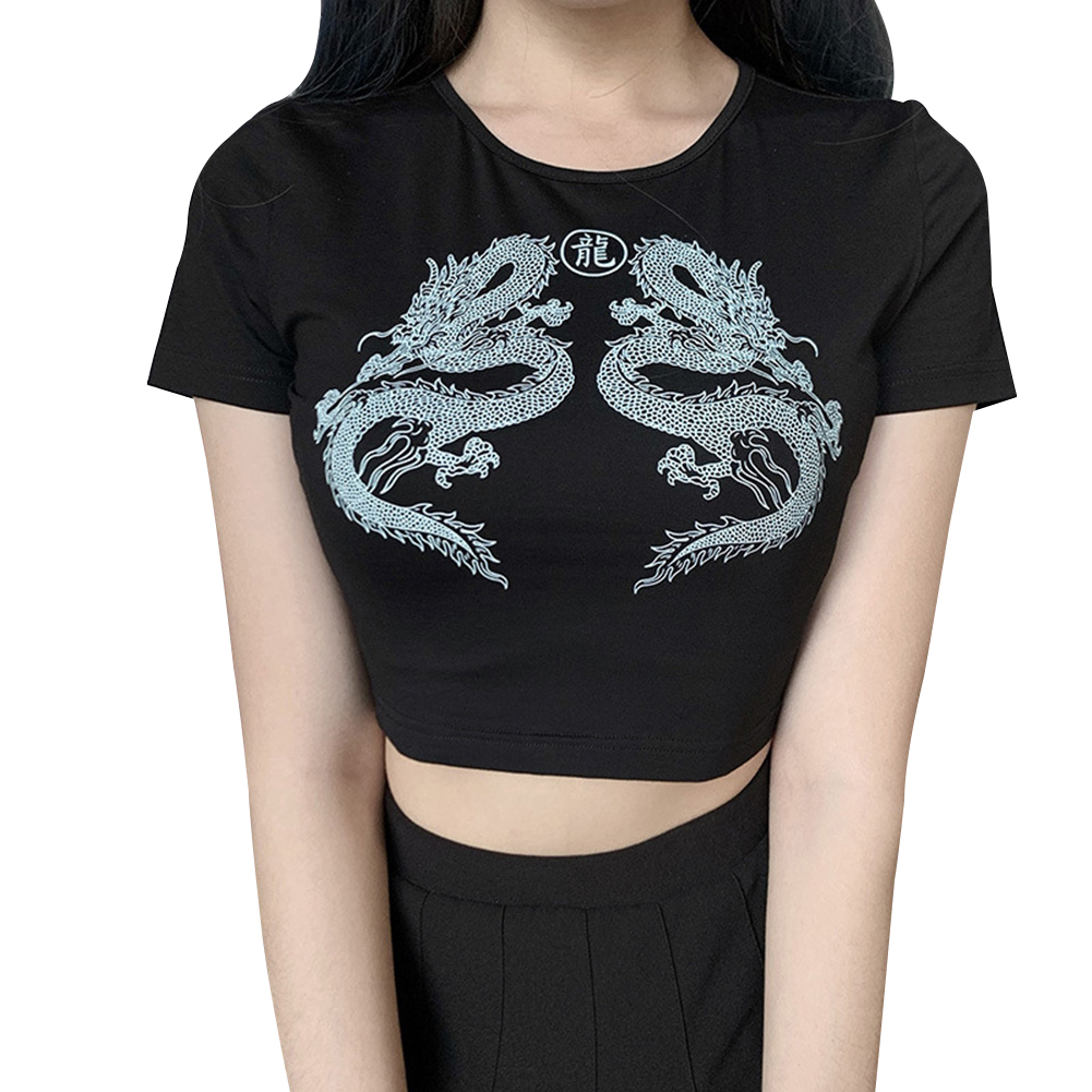 Women Fashion O Neck Dragon Print Crop T-Shirt Short Sleeve Tees -Black, 501 Original
Women Fashion O Neck Dragon Print Crop T-Shirt Short Sleeve Tees -Black, 501 Original