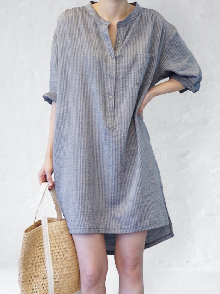 Loose Fit Striped Mini Shirt Dress