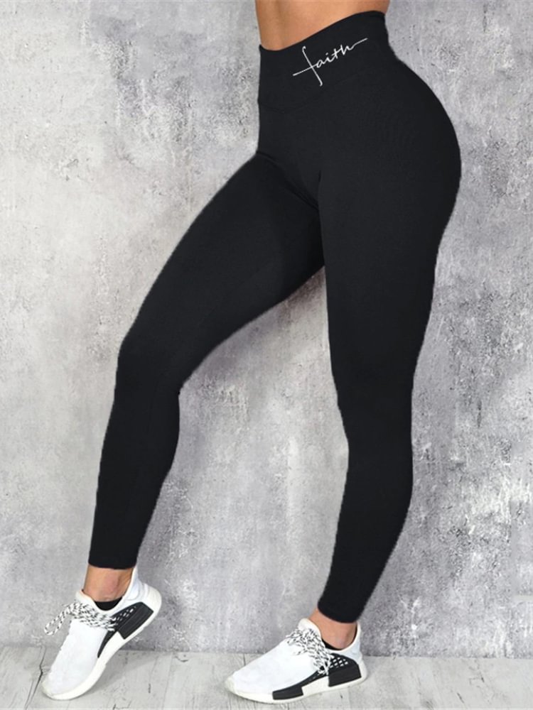 Comstylish Faith Cross High Rise Strechy Leggings