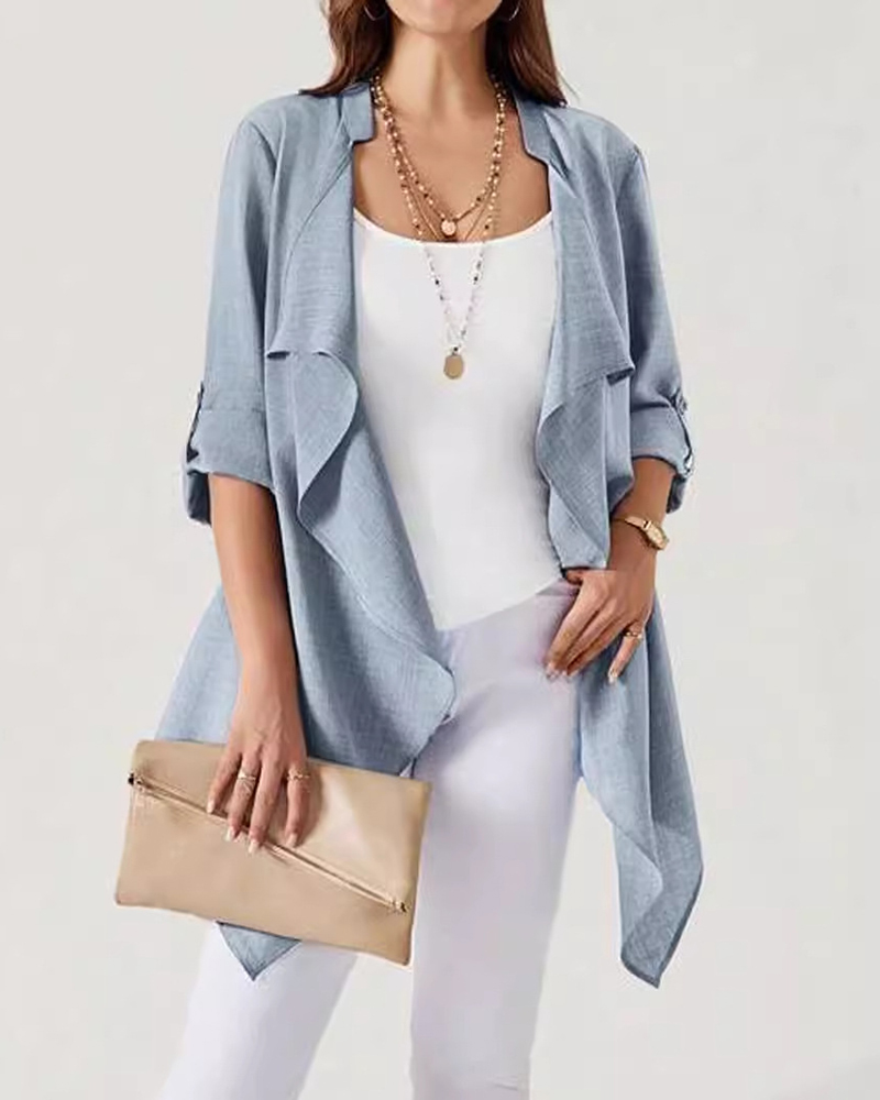 Long Sleeve Solid Color Open Front Cardigan