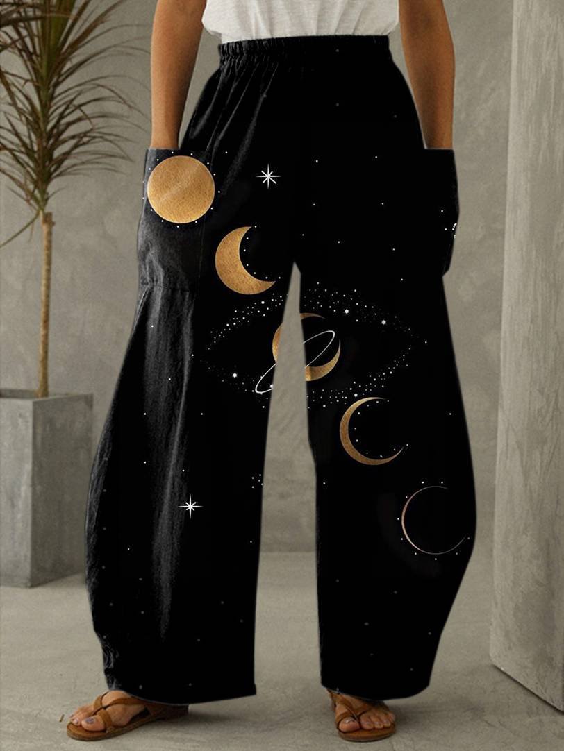Sun And Moon Mystical Print Vintage Casual Loose Pants