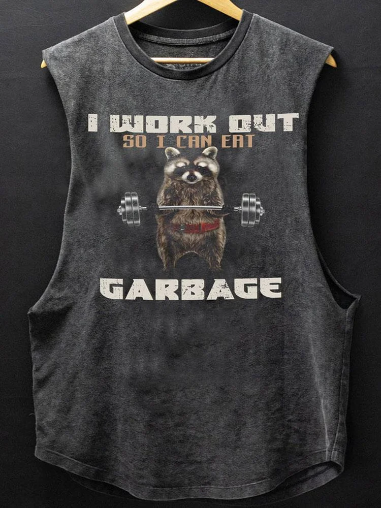 Comstylish I Work Out So I Can Eat Garbage Print Washed GYM Vest