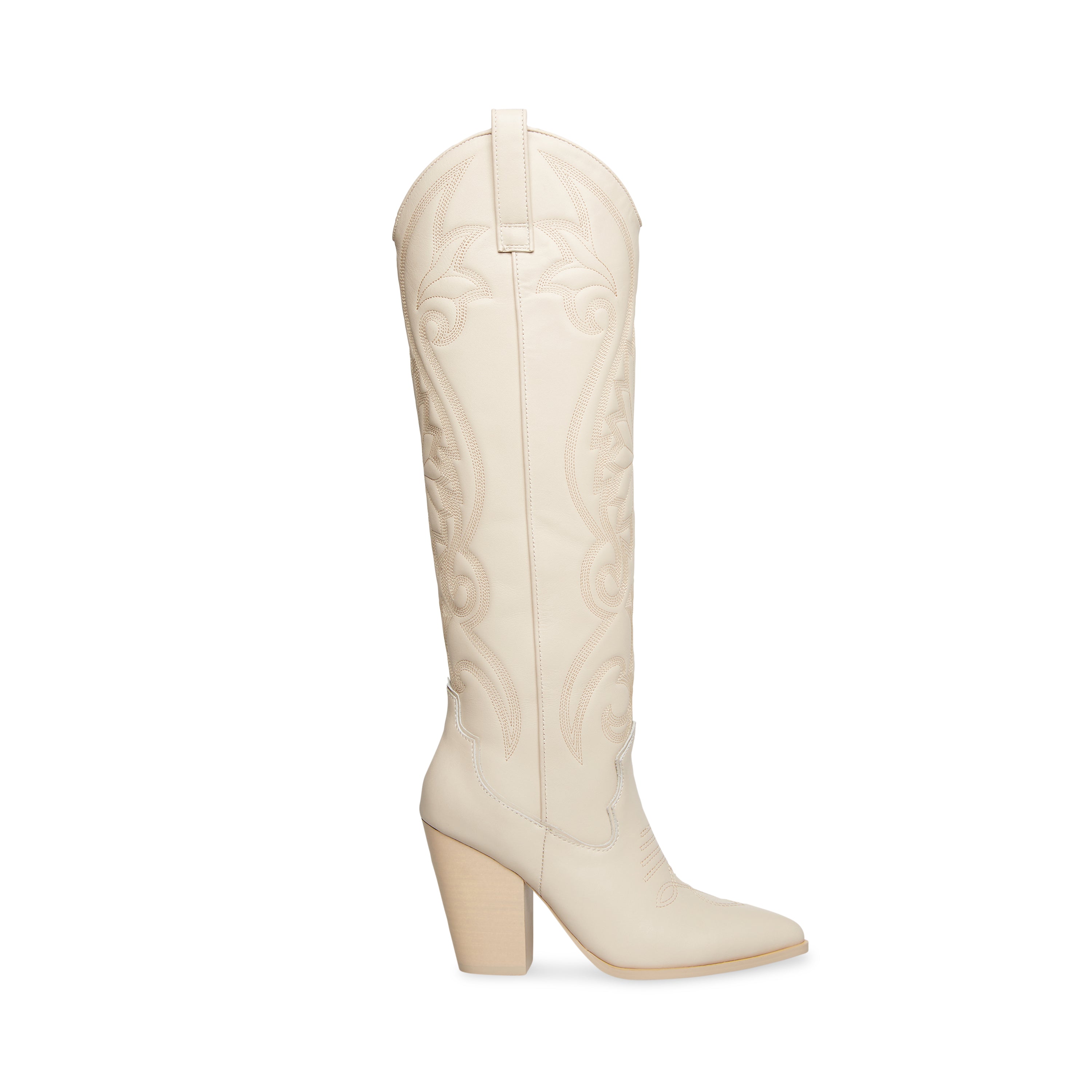 TAAFO Western Chelsea Embroidery Boots Women Bone Leather Long Pointy Toe Block Heel