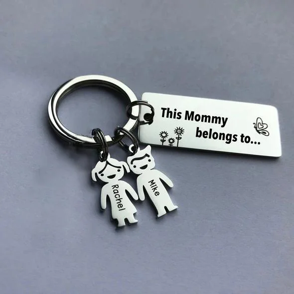 Personalized Kid Charm Keychain Engrave 2 Names for Mommy Mother's Day Gift