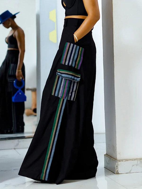 Cropped Loose Polka-Dot Split-Joint Striped Casual Pants Bottoms Cropped Trousers