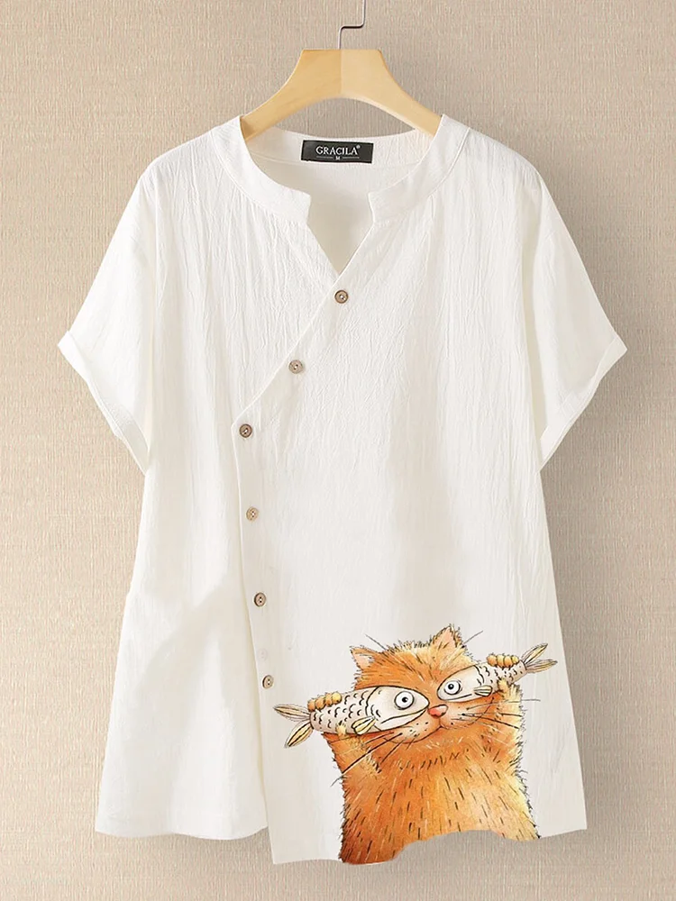 Bestdealfriday White Cotton Blend Floral Print Casual Shirts Tops 9085788
