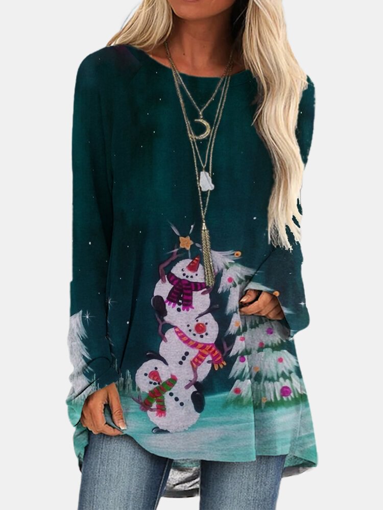 Christmas Cartoon Printing O neck Long Sleeve T shirt P1750740