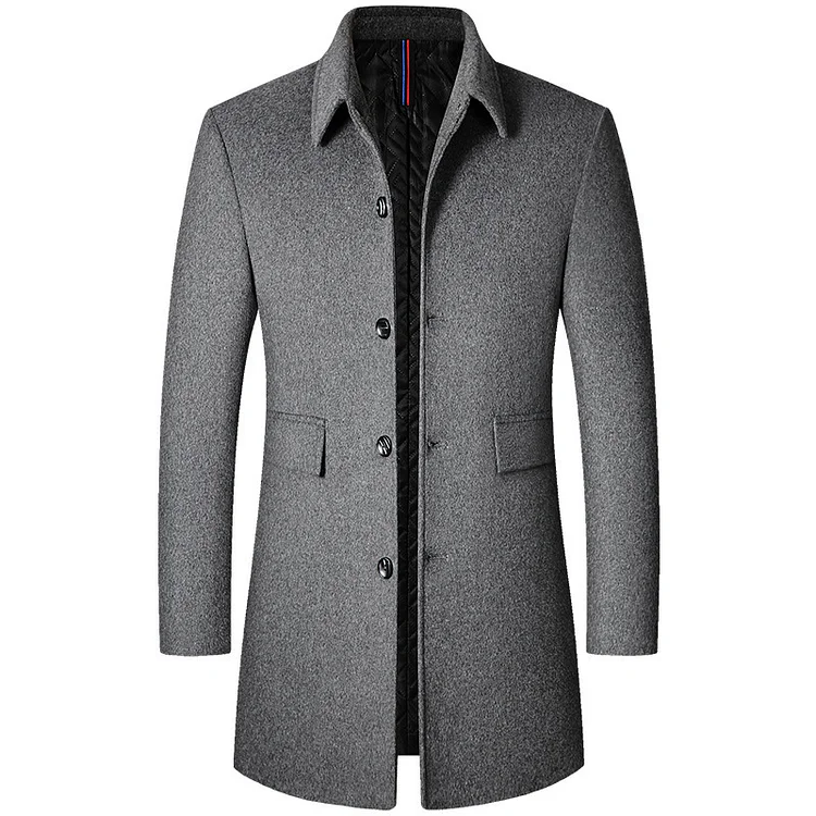 Men's Coat, Autumn and Winter, Medium Length Korean Version, Men's Wool Jacket, Middle-aged Man's Lapel Trench Coat_ ecoleips_old