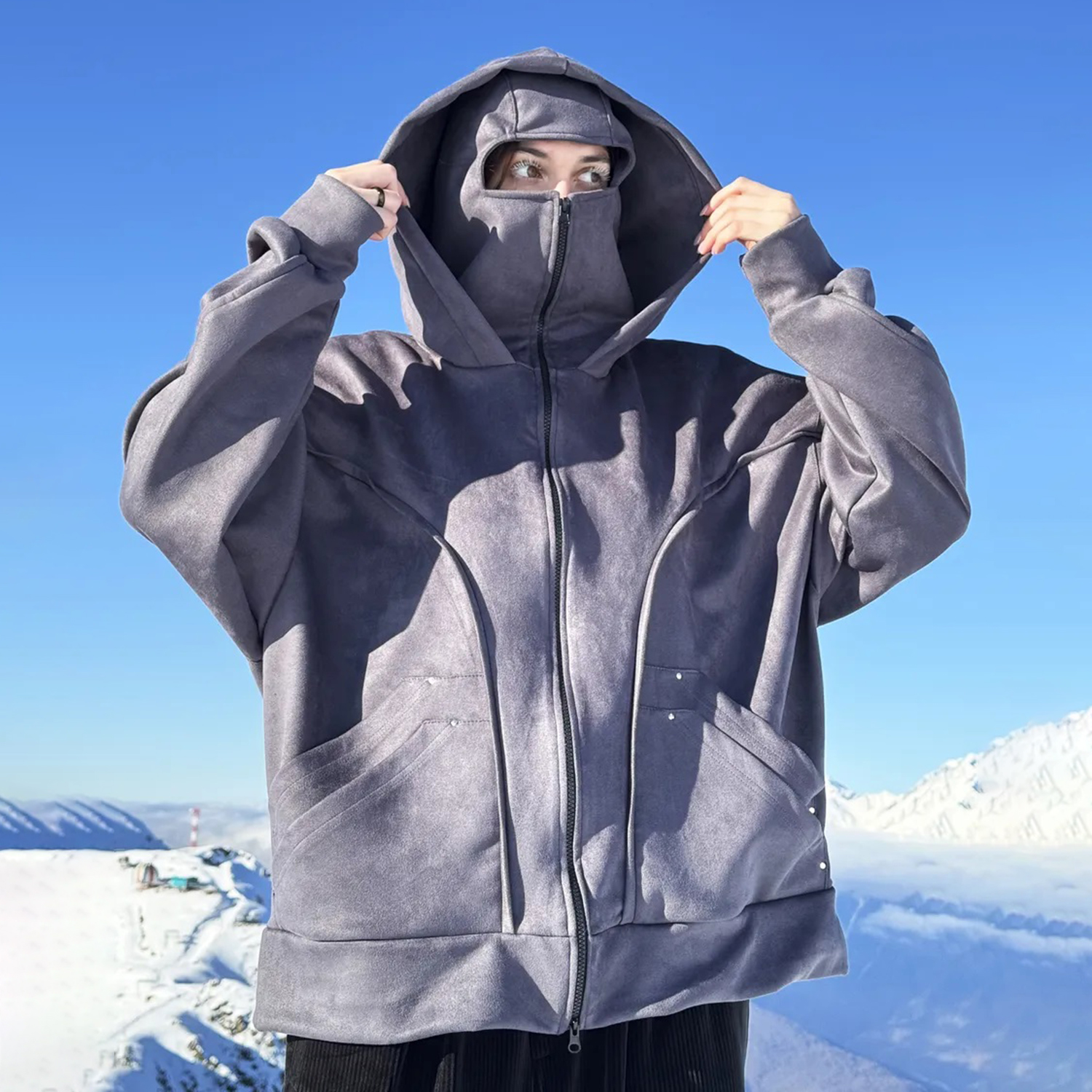 Outdoor Casual Zip-up Mask Sweatshirt