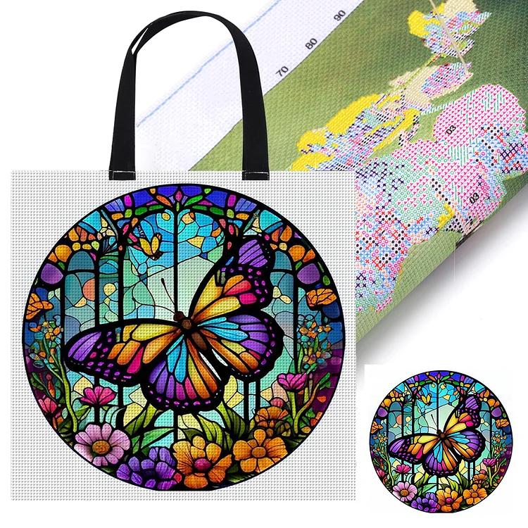 Shopper Bag - Glass Art  -Butterfly 11CT Stamped Cross Stitch 40*40CM