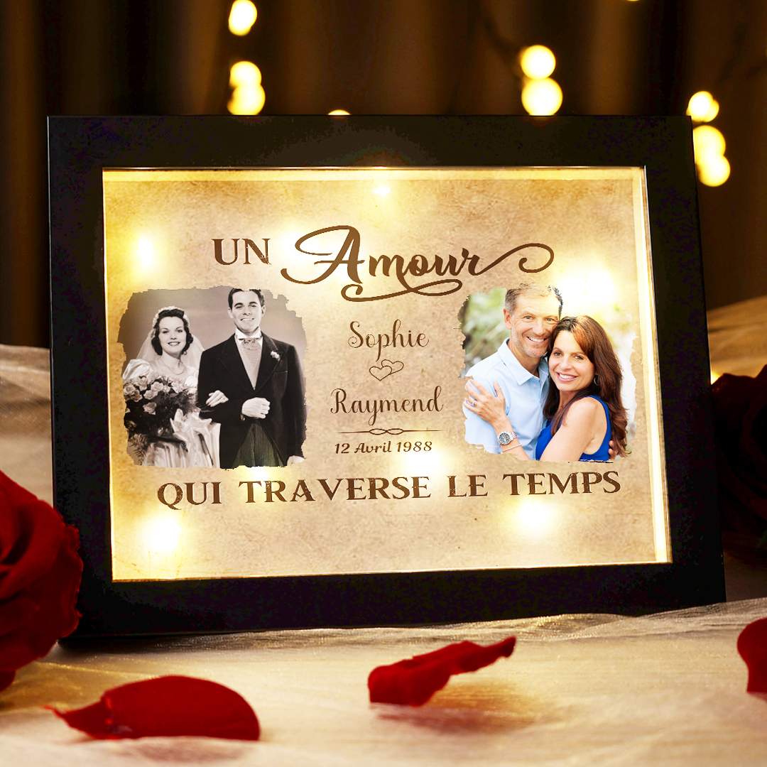 Cadre Photo LED Couple 2 Prénoms et 2 Photos Personnalisés avec Date ...
