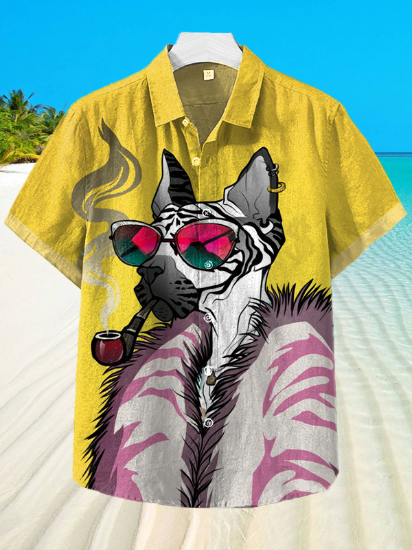 Men's Coat Dog On Vacation Smoking Pipe Art Print Short Sleeve Shirt