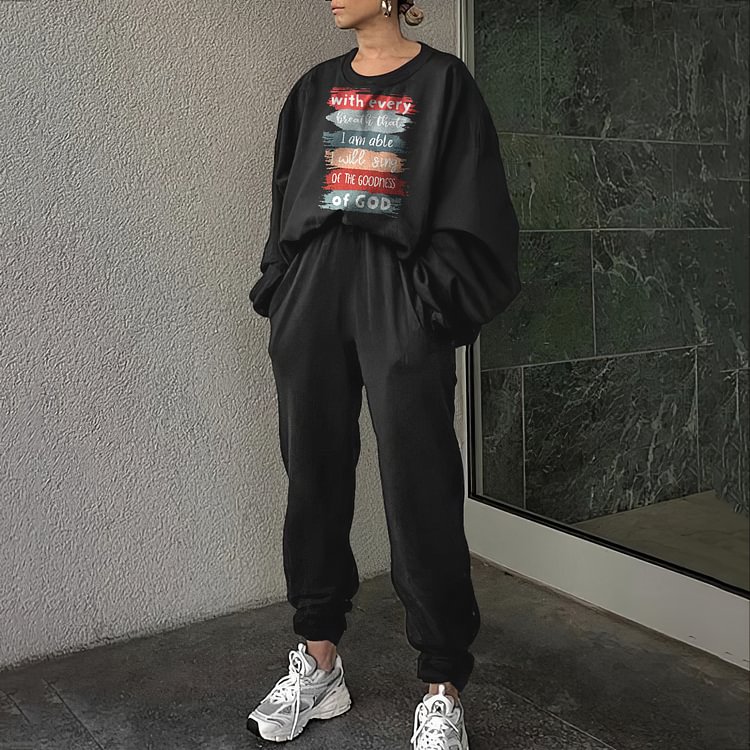 Comstylish I Will Sing of the Goodness of God Print Sweatshirt Two Piece Set