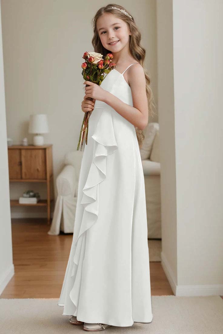 Daisda Elegant Spaghetti Straps Sleeveless Ruffles Junior Bridesmaid Dress